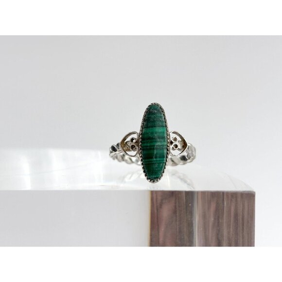 Natural Malachite Vintage Braided Shank Southwest Sterling Silver 925 Ring sz 8 - Picture 2 of 8
